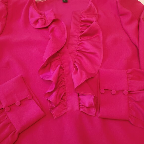 J. Crew Satin Long Sleeve Ruffle Front Crepe Top - Picture 5 of 8